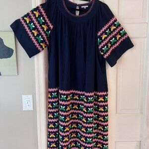 Frances Valentine Size 10 Butterfly Embroidery Maxi Dress Navy/Multi Boho